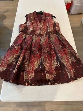 Vince Camuto Metallic Burgundy and Gold Brocade Dress